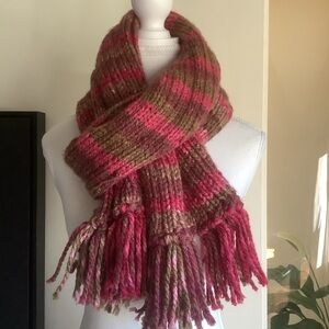 Knitted Striped Rectangular Fringed Scarf